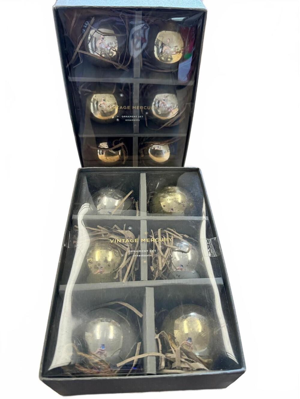 Pottery Barn Vintage Mercury Glass Ball Ornaments Gold Silver Set of 12